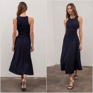 Moon River Emmy Navy Blue Side Cut Out Sleeveless Midi Dress Women’s Medium